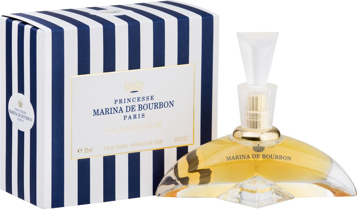 Princesse Marina De Bourbon Paris Classique Парфюмерная вода 30 мл28032022 Princesse Marina De Bourbon Paris Classique Парфюмерная вода 30 мл28032022ФЛАКОН: Яркий и изысканный дизайн флакона, чьи плавные линии переливаются как изгибы женского тела. Флакон напоминает бальные платье 18-го века с подчеркнутой тонкой талией. АРОМАТ: Нежный, элегантный и непредсказуемый аромат. Marina De Bourbon Classique пробуждает желание познакомиться с его обладательницей. Аромат на века как оружие обольщения. Едва появившись, этот парфюм в светских кругах негласно был признан парфюмерной классикой. Оригинальная свежесть заточена в прозрачное облако листьев черной смородины и сладкого аромата Дыни. Аромат перенесет вас в экзотический мир, которому задает тон Иланг-Иланг родом с Коморских островов, Маракуйя и Жасмин. В этот букету также мягко введены Персик, Малина и драгоценная Ваниль, привносящая чувственность.