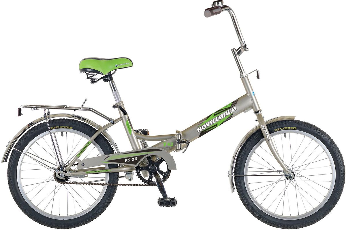 Велосипед детский Novatrack FS-30, цвет: серебристый, белый, зеленый, 20 детский велосипед novatrack х21010 taxi yellow