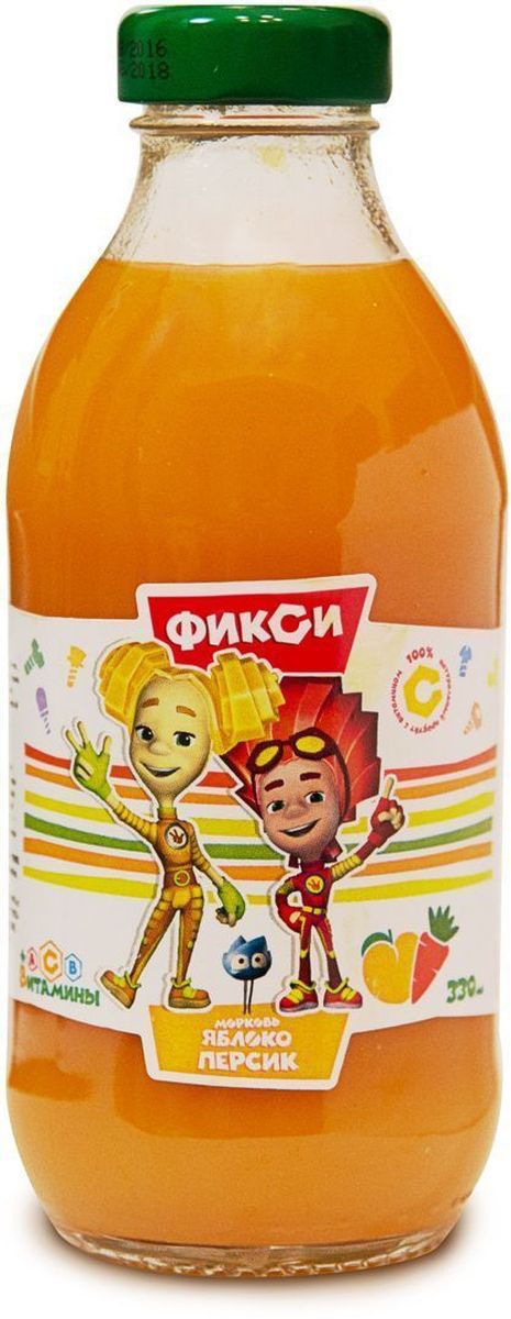 Фиксики Морковь Яблоко Персик нектар детский, 0,33 л0120710 Фиксики Морковь Яблоко Персик нектар детский, 0,33 л0120710Нектар морковь яблоко персик с мякотью гомогенизированный ГОСТ 32100-2013. Минимальная объемная доля пюре 50%. Изготовлен из концентрированного пюре.