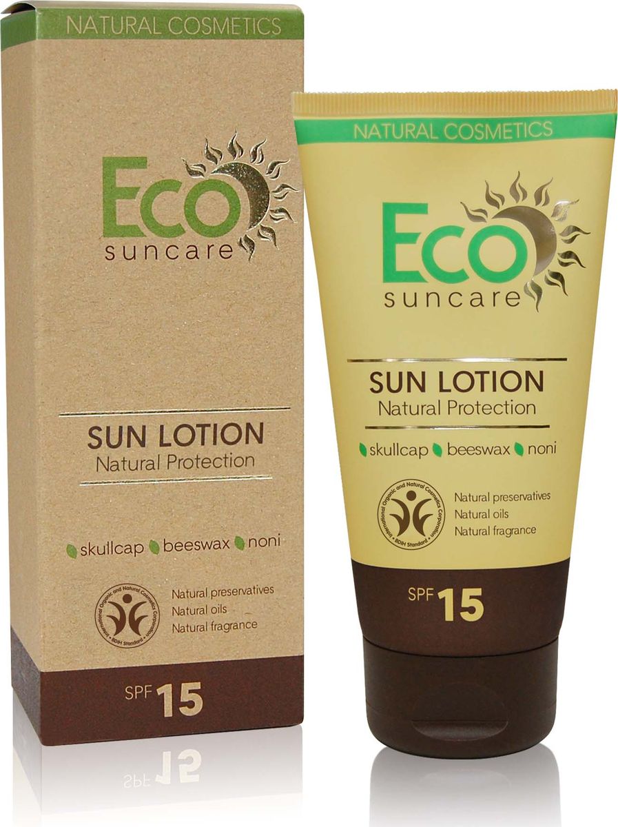 Eco Suncare Натуральное солнцезащитное молочко -Natural Sun Protection Lotion SPF 15 -125мл77 Eco Suncare Натуральное солнцезащитное молочко -Natural Sun Protection Lotion SPF 15 -125мл77Солнцезащитное молочко сделает ваше пребывание на солнце безопасным и комфортным! Содержит уникальный растительный комплекс, который надежно защитит кожу от UVA и UVB лучей. Водостойкая формула средства защищает даже во время купания! Натуральные масла и экстракты растений содержат мощные антиоксиданты, которые обеспечивают защиту кожи от негативного воздействия окружающей среды, сохраняя ее молодой и здоровой. Экстракт байкальского шлемника предотвращает появление пигментации, вызванной солнечным воздействием, содержит природные фотофильтры. Пчелиный воск образует на коже защитную пленку, тем самым замедляя процесс обезвоживания и преждевременного старения кожи. Касторовое масло способствует увлажнению кожи, снимает шелушение, препятствует огрубению эпидермиса, придает эластичность и упругость коже. Сок нони содержит витамины, микроэлементы и аминокислоты, которые обновляют и реконструируют клетки кожи.