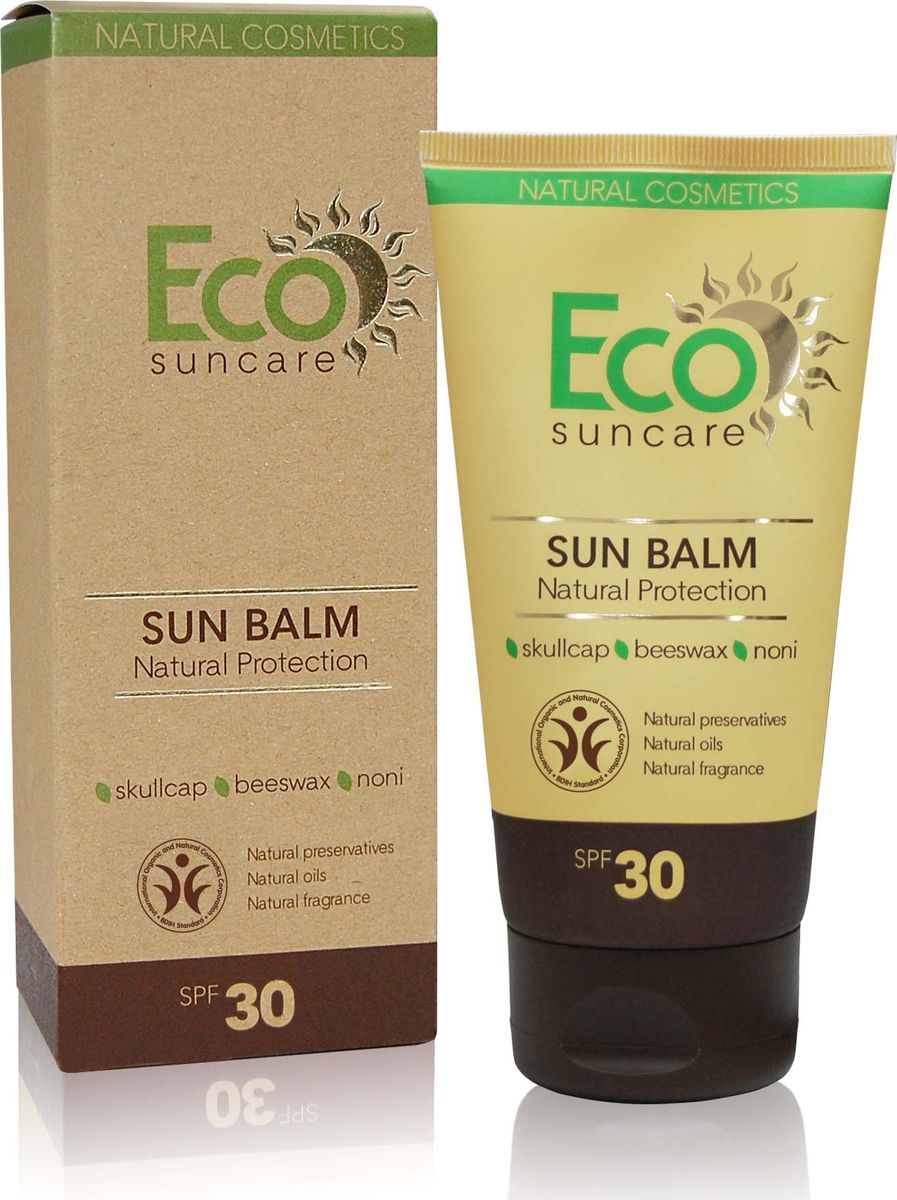 Eco Suncare Натуральный солнцезащитный бальзам -Natural Sun Protection Balm SPF 30 -125мл78 Eco Suncare Натуральный солнцезащитный бальзам -Natural Sun Protection Balm SPF 30 -125мл78Солнцезащитный бальзам сделает ваше пребывание на солнце безопасным и комфортным! Водостойкая формула средства защищает даже во время купания! Содержит уникальный растительный комплекс, который надежно защитит кожу от UVA и UVB лучей. Натуральные масла и экстракты растений содержат мощные антиоксиданты, которые обеспечивают защиту кожи от негативного воздействия окружающей среды, сохраняя ее молодой и здоровой. Экстракт байкальского шлемника предотвращает появление пигментации, вызванной солнечным воздействием, содержит природные фотофильтры. Пчелиный воск образует на коже защитную пленку тем самым замедляя процесс обезвоживания и преждевременного старения кожи. Касторовое масло способствует увлажнению кожи, снимает шелушение, препятствует огрубению эпидермиса, придает эластичность и упругость коже. Сок нони содержит витамины, микроэлементы и аминокислоты, которые обновляют и реконструируют клетки кожи.