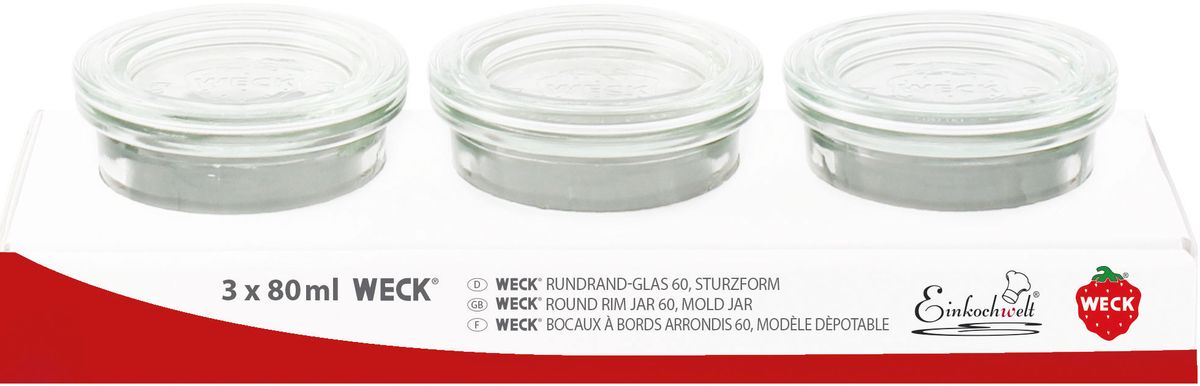 Банка для сыпучих продуктов Einkochwelt Weck, 80 мл. 3 штАксион Т-33 Банка для сыпучих продуктов Einkochwelt Weck, 80 мл. 3 штАксион Т-33Набор банок для сыпучих продуктов Einkochwelt Weck изготовлен из прочного стекла и дополнентакже стеклянными крышками. Набор состоит из трех банок, которые предназначены для хранения сыпучих продуктов и консервации. Стеклянные крышки сделают процесс приготовления домашних заготовок легким и приятным, а также обеспечат надежное хранение готовых продуктов. Эта банка сделана из жаропрочного стекла (выдерживает температуру до 250°С). Оригинальная форма позволит им стать не только полезными изделиями, но и украшением интерьера вашей кухни.Объем банки: 80 мл.