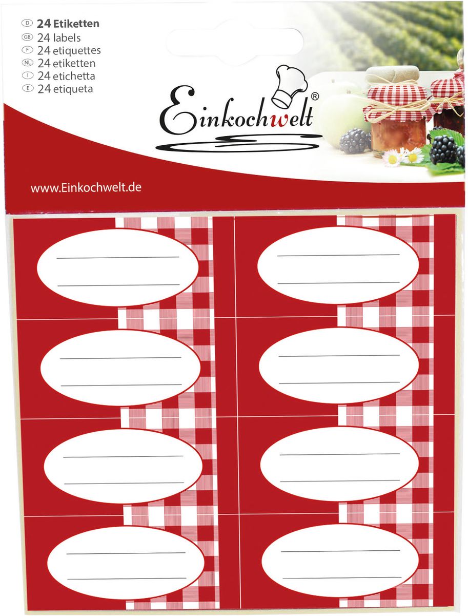 Набор этикеток Einkochwelt, 5,4 х 2,5 см. 24 шт115510 Набор этикеток Einkochwelt, 5,4 х 2,5 см. 24 шт115510Оригинальные этикетки на банки и бутылки Einkochwelt станут прекрасным украшением ваших домашних заготовок и других продуктов. Вы никогда не забудете состав и дату изготовления продукта.Размеры: 5,4 х 2,5 см.