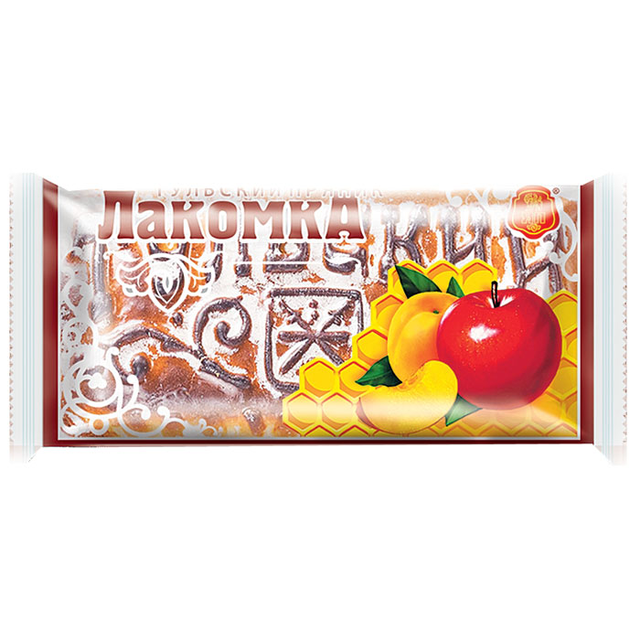 Тульский пряник Лакомка с фруктовой начинкой, 140 г0120710 Тульский пряник Лакомка с фруктовой начинкой, 140 г0120710Пряник с фруктовой начинкой – это классический вкус традиционного печатного медового Тульского пряника.