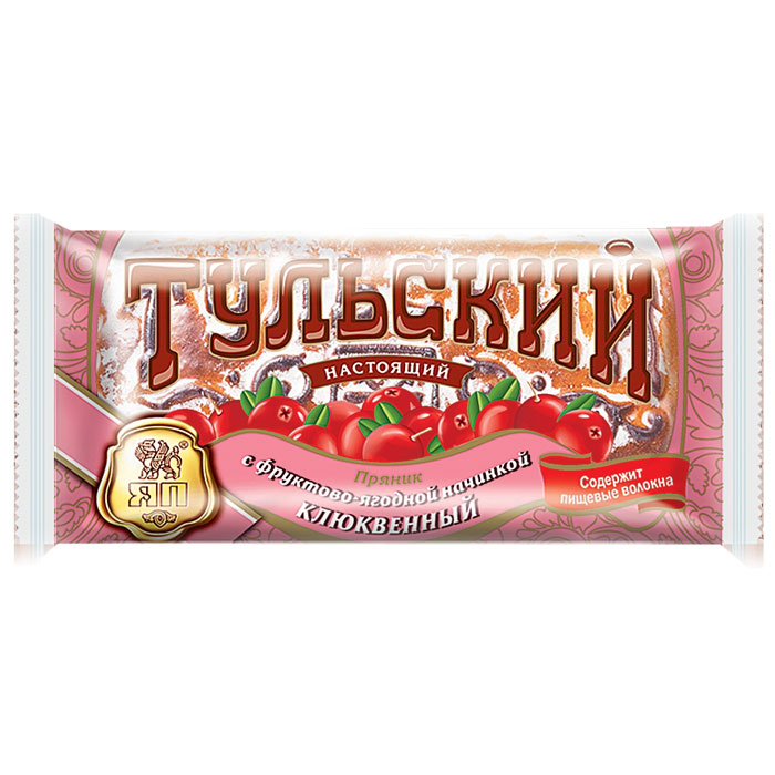 Тульский пряник с фруктово-ягодной начинкой клюквенный, 140 г0120710 Тульский пряник с фруктово-ягодной начинкой клюквенный, 140 г0120710Клюквенный пряник с приятной кислинкой содержит натуральные растворимые пищевые волокна, которые способствуют здоровому пищеварению.