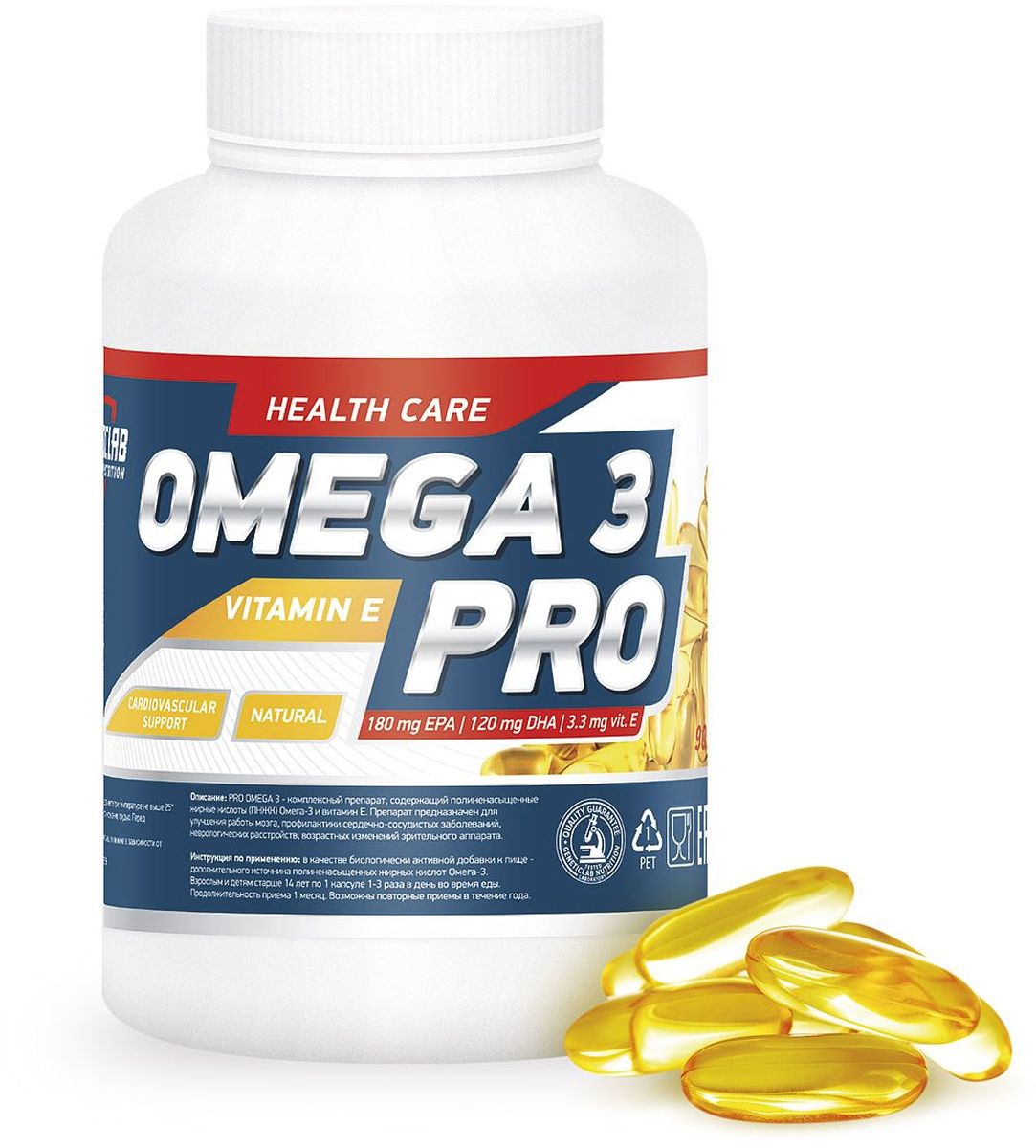 Рыбий жир GeneticLab Omega 3 Pro, 90 капсулWRA523700 Рыбий жир GeneticLab Omega 3 Pro, 90 капсулWRA523700Рыбий жир Omega 3 Pro - комплексный препарат, содержащий полиненасыщенные жирные кислоты (ПНЖК) Омега-3 и витамин Е. Препарат предназначен для улучшения работы мозга, профилактики сердечно-сосудистых заболеваний, неврологических расстройств, возрастных изменений зрительного аппарата. Товар не является лекарственным средством.Товар не рекомендован для лиц младше 18 лет.Могут быть противопоказания и следует предварительно проконсультироваться со специалистом.