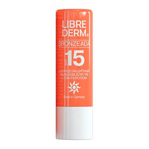 Librederm Bronzeada бальзам для губ с пантенолом солнцезащитный SPF 15, 4 г95 Librederm Bronzeada бальзам для губ с пантенолом солнцезащитный SPF 15, 4 г95Увлажняет, смягчает, ускоряет процессы регенерации кожи губ, устраняя сухость и шелушение обеспечивает эффективную защиту от обветривания и солнечных лучей, содержит солнцезащитный фильтр SPF 15