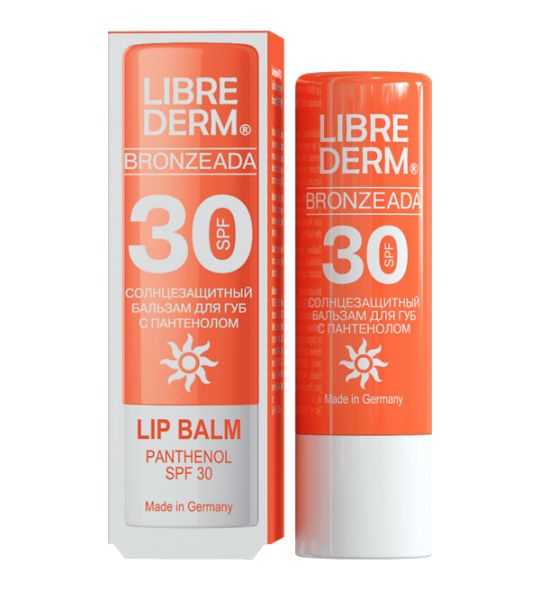 Librederm Bronzeada бальзам для губ с пантенолом солнцезащитный SPF 30, 4 гFM 5567 weis-grau Librederm Bronzeada бальзам для губ с пантенолом солнцезащитный SPF 30, 4 гFM 5567 weis-grauУвлажняет, смягчает, ускоряет процессы регенерации кожи губ, устраняя сухость и шелушение обеспечивает эффективную защиту от обветривания и солнечных лучей, содержит солнцезащитный фильтр SPF 30