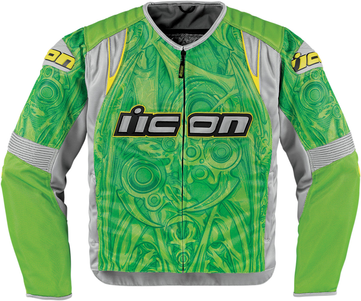Мотокуртка Icon Icon Overlord Sportbike SB1, цвет: зеленый. Размер L2820-2348 Мотокуртка Icon Icon Overlord Sportbike SB1, цвет: зеленый. Размер L2820-2348Overlord Sportbike SB1 – это одна из лучших текстильных мотокурток от Icon, созданная на основе кожаного прототипа Overlord. Изготовленная из специальной, мелкоячеистой износостойкой ткани, она обеспечит высокий уровень комфорта, свободу движений и отличный внешний вид. При этом показатели защиты ничуть не уступают модели-предшественнице, выполненной из кожи – традиционные вставки биопены в мотоциклетной куртке Overlord Sportbike SB1 дополнены внешними накладками из литого пластика и обеспечивают безопасность райдеру, существенно снижая риск получения травм в случае аварии.