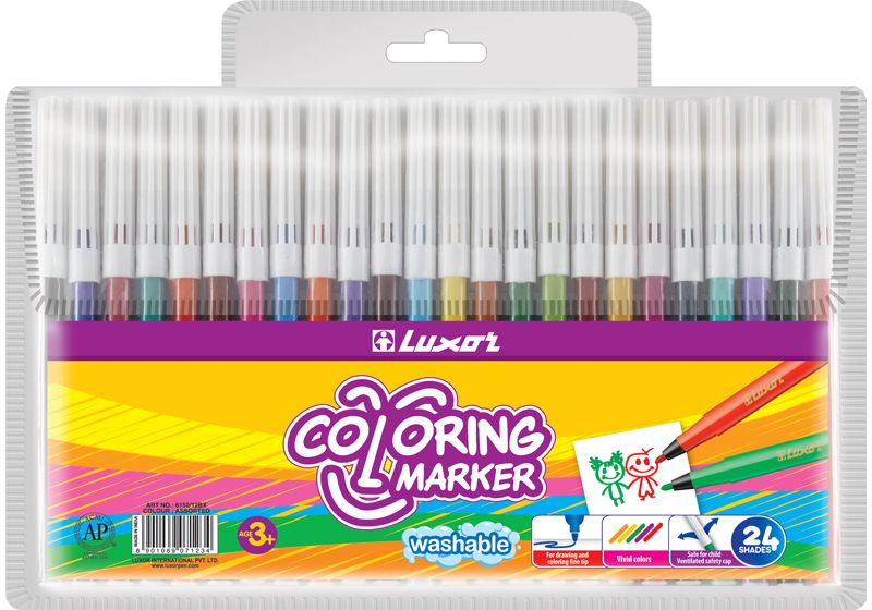 Luxor Набор фломастеров Coloring 24 цветаМ-5058-12 Luxor Набор фломастеров Coloring 24 цветаМ-5058-12Яркий и практичный набор фломастеров Luxor Coloring с продуманной палитрой цветов непременно понравится вашему юному художнику. Нетоксичные смываемые фломастеры имеют вентилируемый колпачок. Корпус из пластика предохраняет чернила от преждевременного высыхания, гарантирует длительный срок службы.Набор содержит 24 фломастера различных цветов.