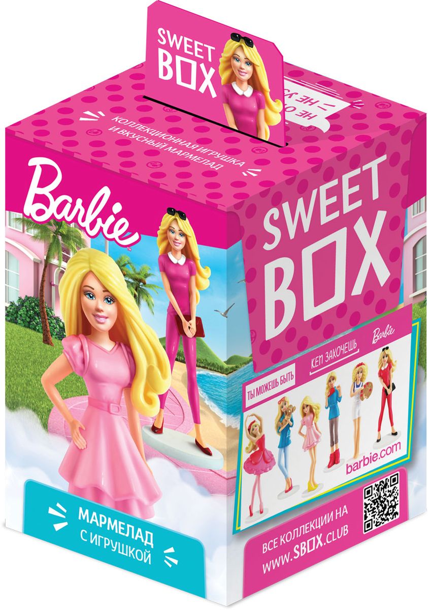 Sweet Box Barbie жевательный мармелад с игрушкой, 10 г0120710 Sweet Box Barbie жевательный мармелад с игрушкой, 10 г0120710Мармелад жевательный с натуральным соком со вкусом апельсина, яблока, клубники, персика, манго Свит Бокс с подарком в наборе (Barbie).