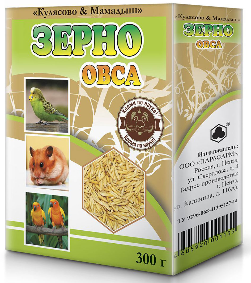 Кулясово и Мамадыш зерна овса, 300 г0120710 Кулясово и Мамадыш зерна овса, 300 г0120710Зерна овса предназначены для грызунов и попугаев