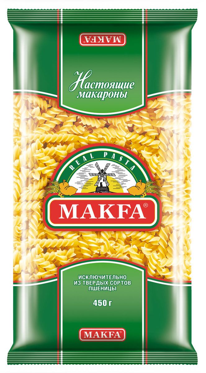 Makfa спирали, 450 г0120710 Makfa спирали, 450 г0120710Натуральный продукт, приготовленный по классической рецептуре макаронного теста: пшеничная мука высокого качества и чистейшая вода. Благодаря пшенице твердых сортов макароны Makfa прекрасно сохраняют форму и вкусовые свойства при варке. Разнообразие размеров, форм и форматов – это кулинарный простор для искушенных гурманов и затейливых хозяек.