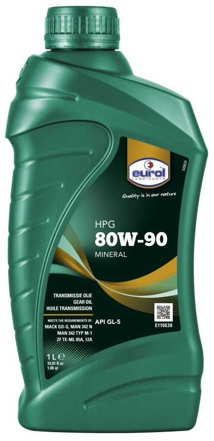 Масло трансмиссионное EUROL HPG SAE, класс вязкости 800W-90, GL5, 1 лS03301004 Масло трансмиссионное EUROL HPG SAE, класс вязкости 800W-90, GL5, 1 лS03301004Eurol HPG Gear Oil - минеральное трансмиссионное масло, изготовленное по последней технологии фосфор/сера. Эта технология присадок обеспечивает отличную защиту при контакте металл-металл в передачах в тяжелых условиях эксплуатации, а также при ударных нагрузках. Eurol HPG Gear Oil содержит специальные присадки, обладающие свойством оставлять защитную пленку для защиты от коррозии. Кроме того, масла с вязкостью SAE 80W и 80W-140 обладают превосходной текучестью при низких температурах для оптимальной работы в любое время года.Eurol HPG Gear Oil показывает отличную термостойкость и стойкость и окислению. Прокладки не повреждаются.Eurol HPG Gear Oil рекомендуется для использования в гипоидных передачах, мостах, кпп и дифференциалах, где требуются спецификации API GL-5 , MIL-L 2105-D и Mack GO-G. Масло с вязкость SAE 85W-90 может также применяться для требования спецификации MB 235.0.Спецификации и одобрения 80W-90 / 85W-140/80W-140•API GL-5•MIL-L-2105-D•Mack GO-G•ZF TE-ML 05A,12A•MAN 342 N / MAN 342 type M-1•MT-1•85W-90:•API GL-5•MIL-L-2105D•MB 235.0•ZF TE-ML 05A,07A,08,16F,17B•MAN 342N/ MAN 342 type M-1•Volvo 97310•RVI 03-80-4003•MT-1