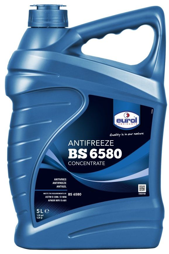 Жидкость охлаждающая EUROL Antifreeze, G-11, 5 л155FA2 Жидкость охлаждающая EUROL Antifreeze, G-11, 5 л155FA2Согласно стандарту BS 6580, для открытых и закрытых систем охлаждения. Антифриз Euro Antifreeze рекомендуется для всех систем охлаждения двигателей внутреннего сгорания (LPG, бензиновые и дизельные) и других систем теплопередачи, как системы центрального отопления. Это однородная, стабильная жидкость на основе моноэтиленгликоля, отвечающая требованиям европейских автопроизводителей.Антифриз Eurol Antifreeze содержит присадки, защищающие от окисления и пенообразования. Благодаря высокой щелочности обеспечивается длительная защита от коррозии.Антифриз Eurol Antifreeze проявляет свои лучшие свойства при концентрации от 25 дo 50 vol.%. Концентрации ниже 65 % неэффективны из-за уменьшенной защиты от мороза.Eurol Antifreeze не повреждает резину, пластик, металлы, аллюминий и сплавы. Продукт не содержит нитрины, амины и фосфаты.Спецификации и одобрения:•BS 6580•ASTM D 3306 / D 4656•AFNOR NFR 15-601•Vol% в воде : 25 30 33 40 50•Защита (°C) : -11 -16 -18 -26 -37