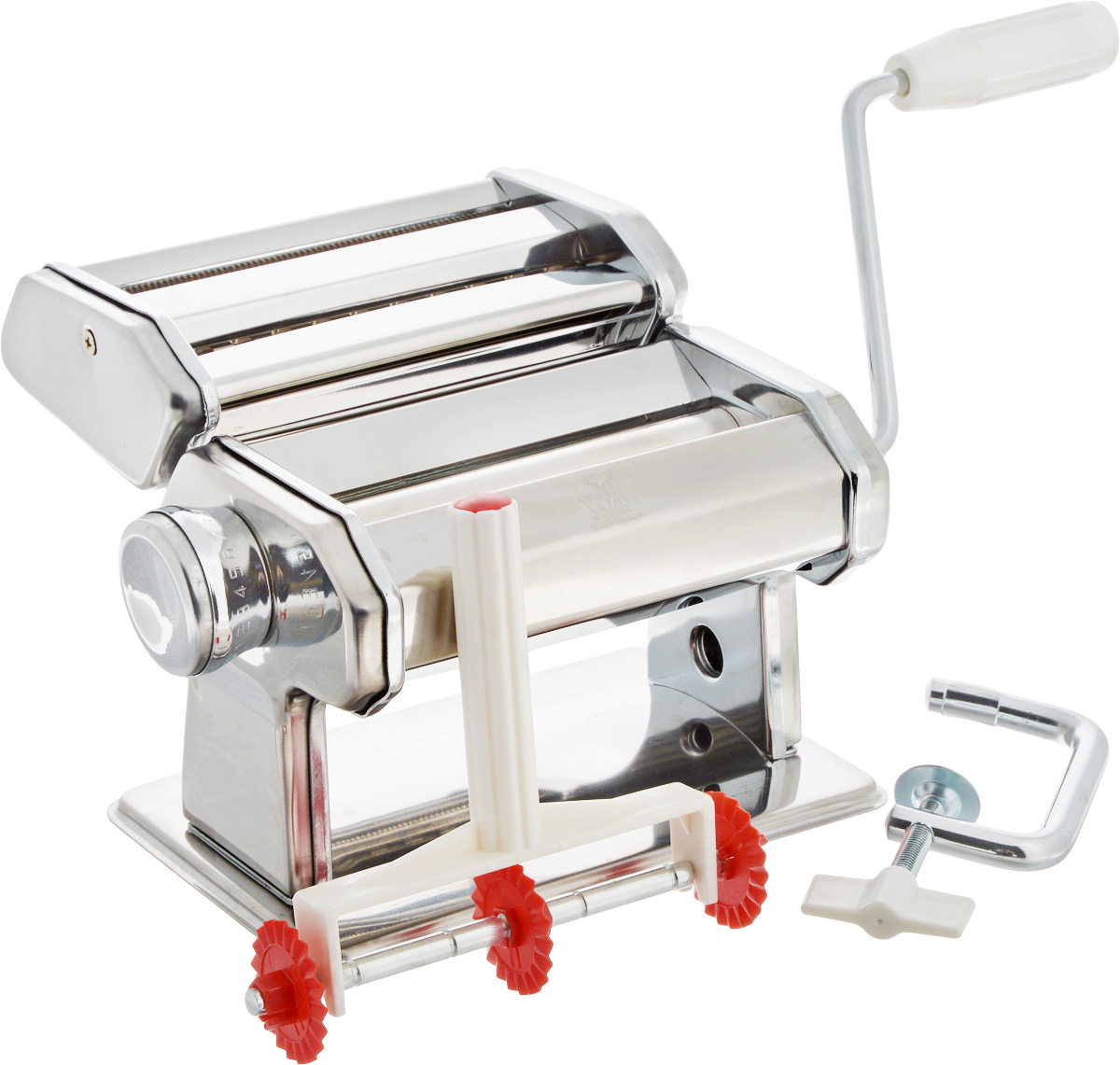 Лапшерезка ручная Wellberg901 WB Лапшерезка ручная Wellberg901 WBРучная лапшерезка Wellberg изготовлена из высококачественной нержавеющей стали с зеркальной полировкой. Изделие прекрасно подходит дляраскатки теста для лазаньи, домашней лапши или пасты. Лапшерезка оснащена валиком для раскатки теста и съемной ручкой. В комплекте - струбцина для крепления к столу и насадка для приготовления пасты. Принцип работы лапшерезки очень прост: вращая рукоятку, вы запускаете валики, которые позволяют раскатать идеально тонкое тесто, с помощью ручки раскатанное тесто также можно разрезать на узкие или широкие полоски. Для удобства использования ручка оснащена пластиковой вставкой.Лапшерезка Wellberg имеет 9 режимов толщины раскатки теста и позволяет нарезать 2 вида лапши.Размер лапшерезки: 22 х 20 х 15 см.Ширина валика тестопрокатки: 15 см. Ширина спагетти: 0,6; 1,0 мм.
