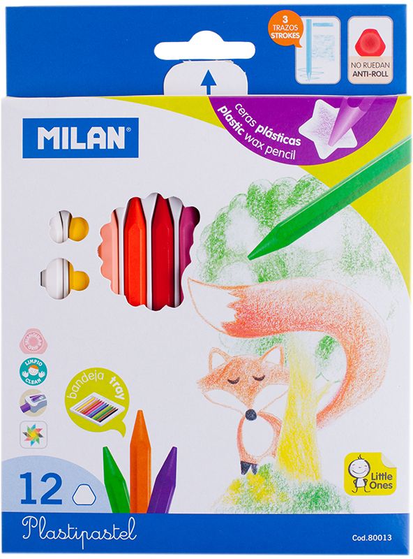 Milan Мелки восковые 12 цветовFS-36052 Milan Мелки восковые 12 цветовFS-36052Набор Milan содержит 18 мелков ярких насыщенных цветов. Каждый мелок имеет трехгранную форму. Мелки обеспечивают удивительно мягкое письмо, позволяющее легко закрашивать большие площади. Мелки предназначены для рисования по бумаге, картону, керамике, дереву. Не токсичны и абсолютно безопасны для детей. Восковые мелки просты в применении, почему очень нравятся детям. Работа с такими мелками не требует никакой специальной подготовки - они сразу готовы к использованию. Цвета на бумаге получаются нежные и гармоничные.Восковые мелки Milan откроют юным художникам новые горизонты для творчества, а также помогут отлично развить мелкую моторику рук, цветовое восприятие, фантазию и воображение, способствуют самовыражению.