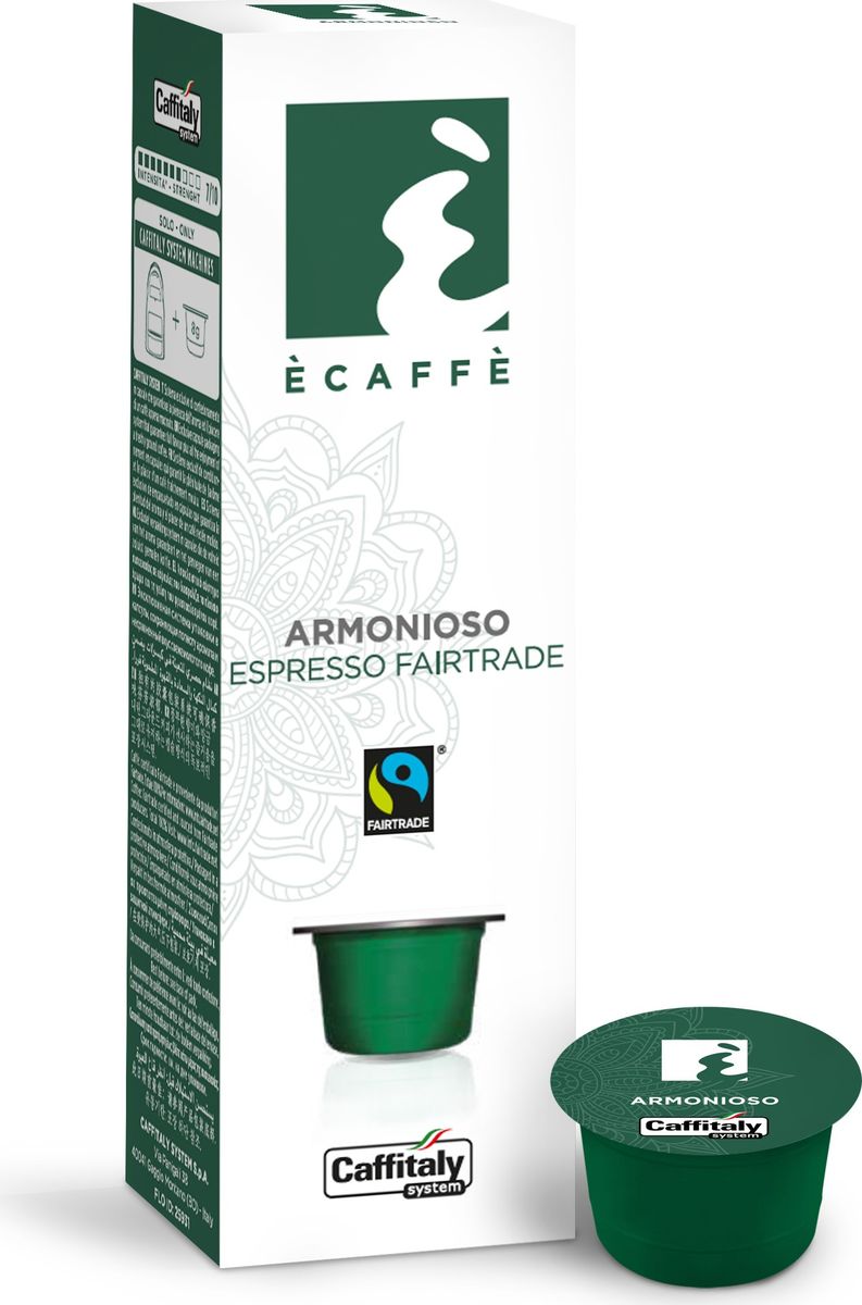 Caffitaly system Armoniozo кофе в капсулах, 10 шт0120710 Caffitaly system Armoniozo кофе в капсулах, 10 шт0120710Caffitaly капсулы ECAFFE Armonioso – это смесь из Арабики и Робусты для приготовления сбалансированного эспрессо. Кофе отличается богатым ароматом с воздушной плотной пенкой и легкой кислинкой во вкусе. Состав: 70% Арабика, 30% Робуста Интенсивность: 7/10 Количество: 10 капсул по 8 г.Регион: Бразилия, Сальвадор, Уганда Стандарт капсул: Caffitaly System / Paulig Cupsolo / Tchibo Cafissimo