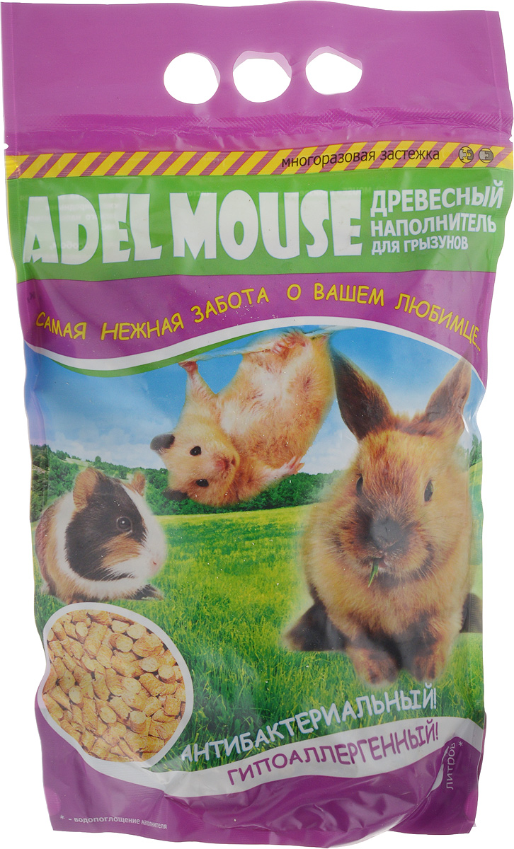 Наполнитель для грызунов Adel Mouse, древесный, 5 л0120710 Наполнитель для грызунов Adel Mouse, древесный, 5 л0120710Древесный наполнитель для грызунов Adel Mouse произведен из экологически чистого сырья высокого качества. Благодаря натуральному составу он обладает естественным для грызунов запахом и видом, а также природными антисептическими свойствами. За счет уникальной технологии производства, гранулы древесного наполнителя впитывают влаги в 3 раза больше, чем их собственный вес. Наполнитель безупречно удерживает неприятные запахи естественным способом, препятствует размножению бактерий, а также является гипоаллергенным. Предназначен для кроликов, морских свинок, шиншилл, хомяков, крыс, мышей и птиц. Преимущества: - экономичный, - эффективно поглощает влагу, - антибактериальный, - 100% натуральный, экологически чистый продукт (100% древесина), - диаметр гранул 6 мм, - гипоаллергенный. Одна упаковка наполнителя рассчитана на поглощение влаги не менее 5 литров.
