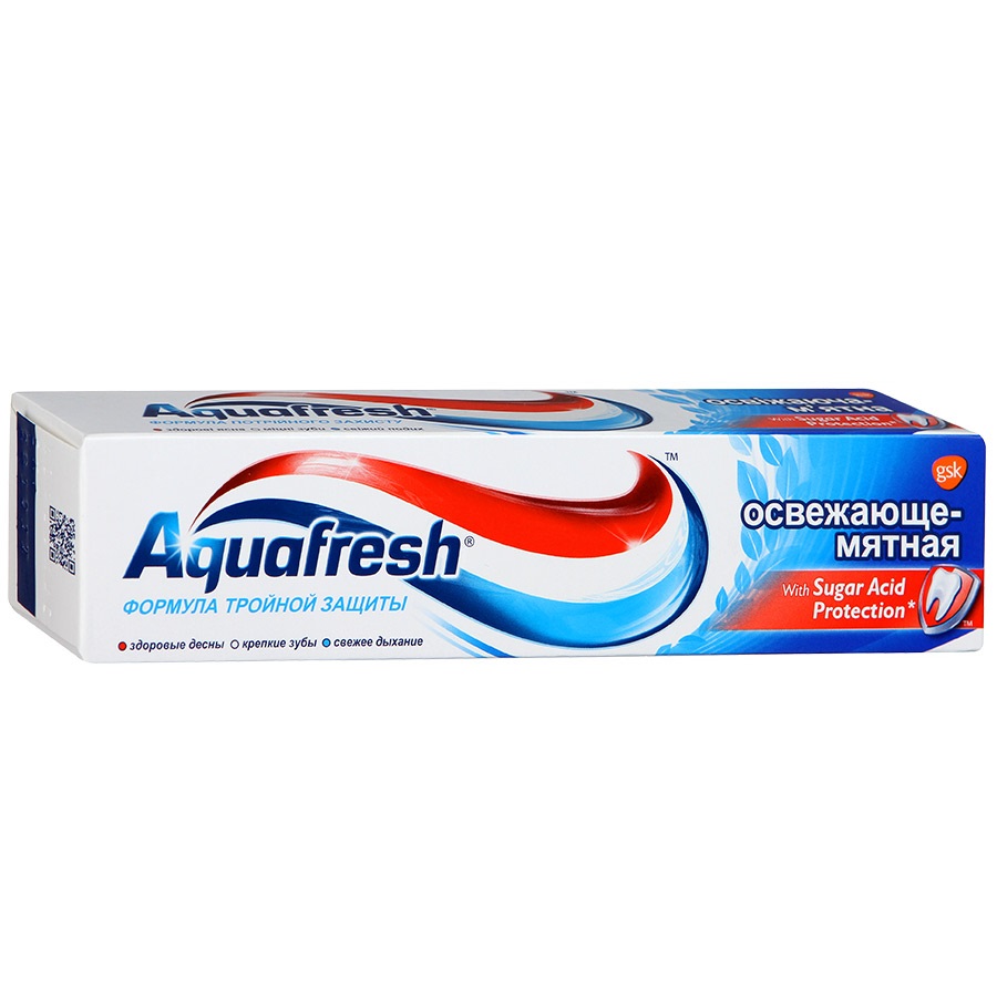 Aquafresh Зубная паста 3+ Освежающе-Мятная 125 мл5010777139655 Aquafresh Зубная паста 3+ Освежающе-Мятная 125 мл5010777139655Зубная паста Aquafresh 3 Fresh&Minty. Формула тройной защиты. Зубная паста с фтором. Здоровые десны. Крепкие зубы. Свежее дыхание. Укрепляет эмаль. Зубная паста Аквафреш 3 Освежающе-мятная обеспечивает тройную защиту, основанную на современных технологиях: Здоровые десны, Крепкие зубы, Свежее дыхание. Новая Enamelock Formula укрепляет эмаль, удерживая в ней необходимые компоненты и защищает от действия кислот.