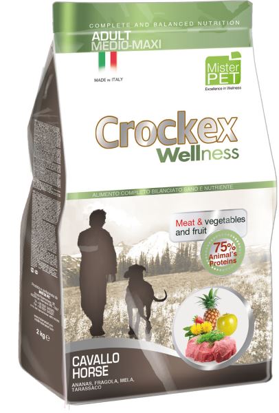 Корм сухой Crockex Wellness для собак средних и крупных пород, с кониной и рисом, 12 кг0120710 Корм сухой Crockex Wellness для собак средних и крупных пород, с кониной и рисом, 12 кг0120710Этот полноценный рацион, дополненный функциональными ингредиентами, поддержит здоровье собаки. Сердцевина ананаса и яблоко способствуют правильному функционированию пищеварительной системы, а клубника является натуральным антиоксидантом с антивозрастным эффектом и служит для борьбы со свободными радикалами. Одуванчик известен своими очищающими свойствами и оказывает благотворное воздействие на печень. Пребиотики FOS и MOS помогают модулировать кишечную флору, улучшая таким образом усвоение питательных веществ. Использование риса в качестве первого источника углеводов и свежей конины (15%) обеспечивает высокую перевариваемость и отличную аппетитность рациона.Состав: рис (20%), свежая конина (15%), обезвоженное мясо цыпленка (13%), кукурузная мука, кукуруза, обезвоженная свинина, картофель (8%), очищенный от оболочки зеленый горошек, льняное семя (2%), высушенная мякоть свеклы, пивные дрожжи, обезвоженные морские водоросли (0,24%), хлорид натрия, экстракт дрожжей (MOS 0,16%), фруктоолигосахариды (FOS 0,1%), экстракт юкки (0,0265%), порошок из корней одуванчика (Taraxacum officinale W.) (0,02%), обезвоженное яблоко (Malus pumila) (0,02%), обезвоженная сердцевина ананаса (Ananas sativus L.) (0,02%), обезвоженная клубника (Fragaria x ananassa) (0,0006%).Добавки на 1 кг продукта - Пищевые добавки: Витамин A 17500 МЕ, Витамин D3 1200 МЕ, Витамин E 145 мг, E4 Сульфат меди пентагидрат47 мг, E1 Карбонат железа 76 мг, E5 Оксид марганца 92 мг, E6 Сульфат цинка моногидрат 192 мг, E2 Йодистый калий 4,6 мг, E8 Селенит натрия15,2 мг.Аналитический состав: влага 8%, сырой протеин25%, сырые масла и жиры 15%, сырая зола 5,9%,сырые волокна 2,1%, кальций 1,2%, фосфор 0,9%.Товар сертифицирован.