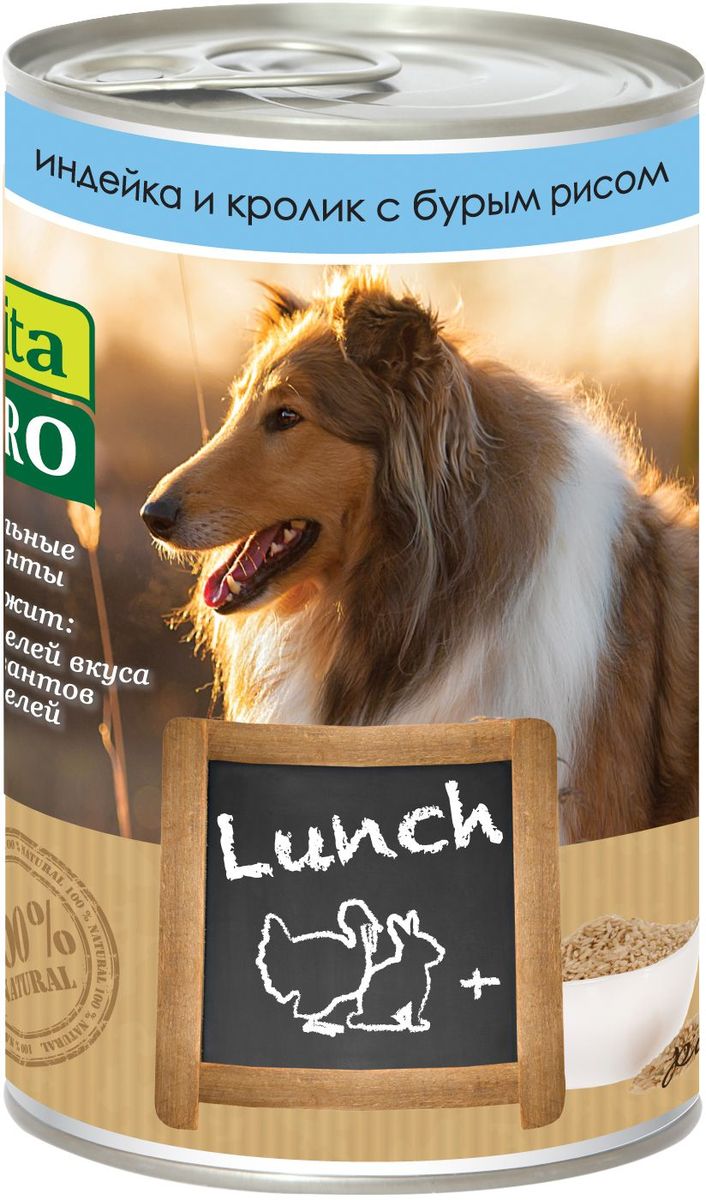 Консервы Vita ProLunch для собак, индейка, кролик и рис, 400 г0120710 Консервы Vita ProLunch для собак, индейка, кролик и рис, 400 г0120710Корм, сочетающий высококачественное мясо с овощными и злаковыми добавками и обеспечивающий полноценный ежедневный рацион. Без консервантов, красителей, усилителей вкуса.