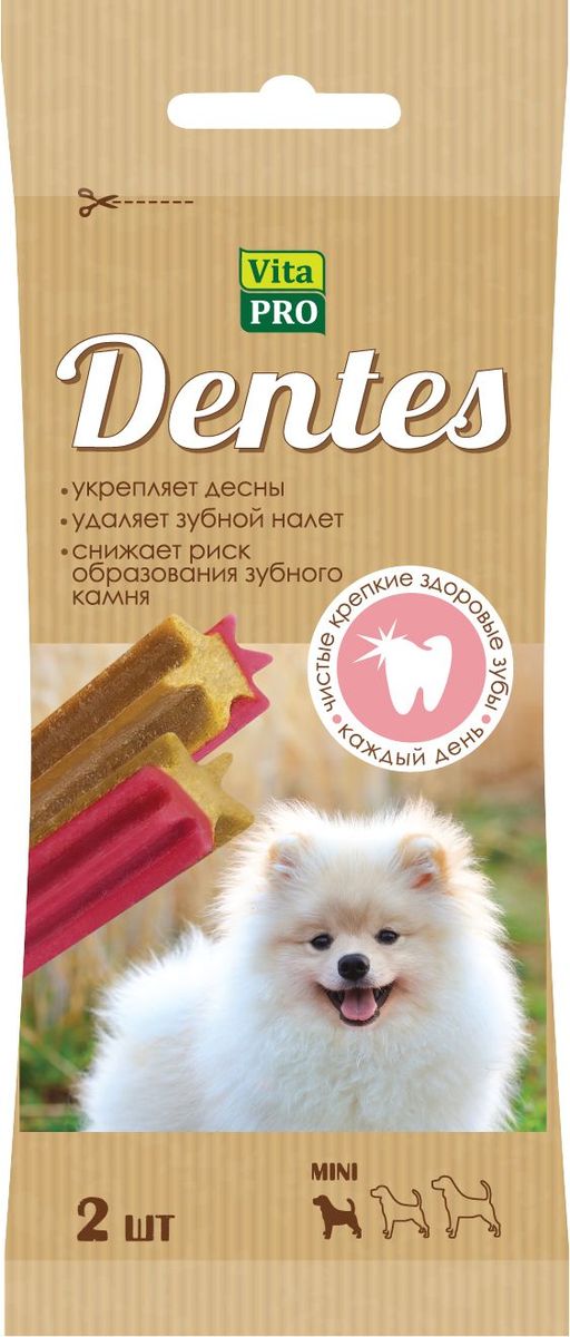 Лакомство Vita Pro Dentes для собак мелких пород , 25 г, 2 шт0120710 Лакомство Vita Pro Dentes для собак мелких пород , 25 г, 2 шт0120710Жевательное лакомство для собак. Удаляет зубной налет, способствует укреплению десен и снижает риск образования зубного камня.