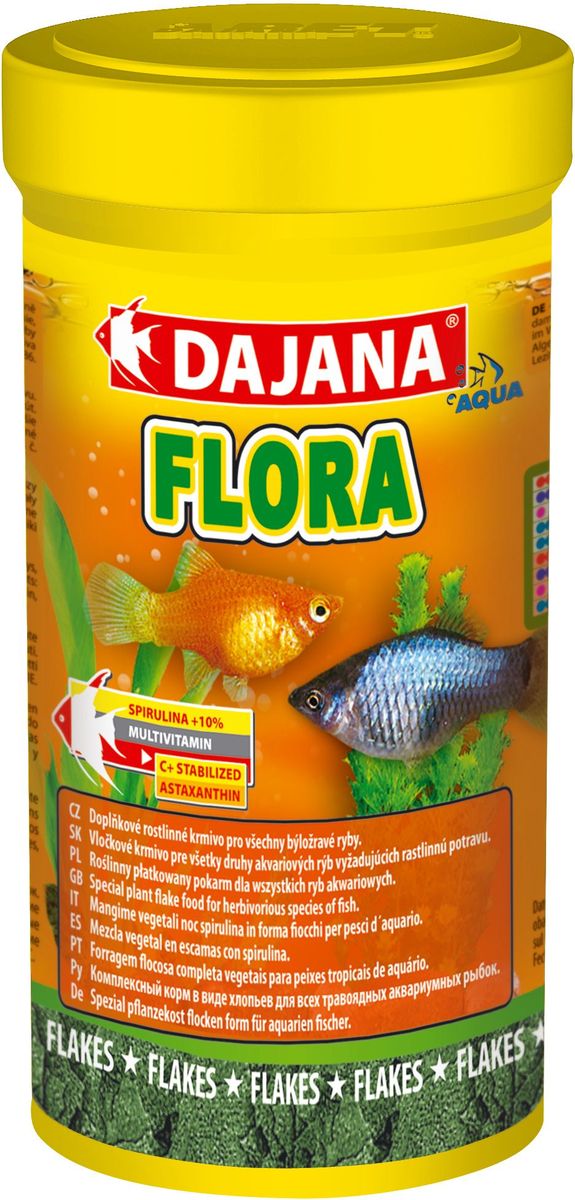 Корм для рыб Dajana Flora Flakes, 100 мл0120710 Корм для рыб Dajana Flora Flakes, 100 мл0120710Специальный хлопьеобразный корм для травоядных аквариумных рыб, содержит водоросль Spirulina - природный антиоксидант, благодаря которому, повышается сопротивляемость организма к различным заболеваниям.