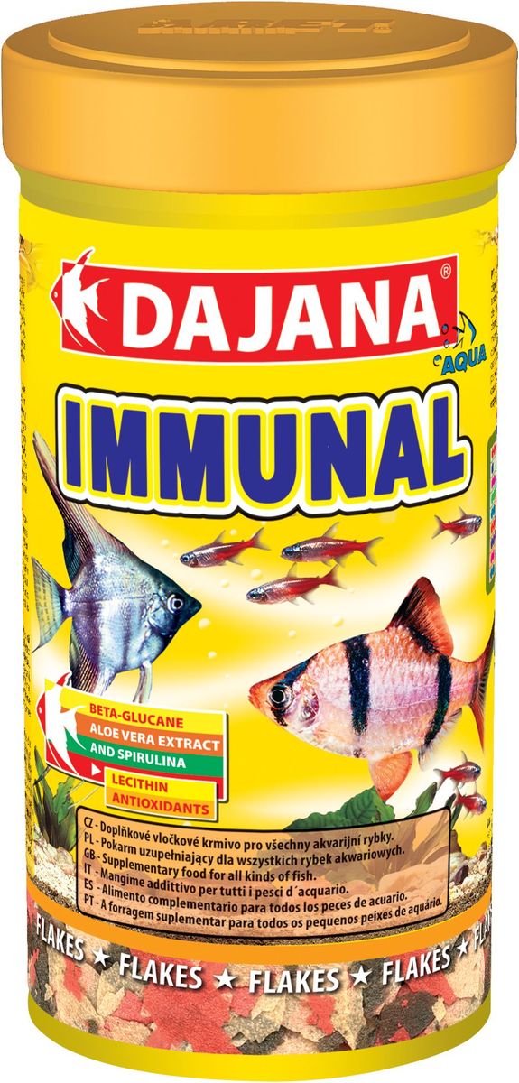 Корм для рыб Dajana Immunal Flakes, 250 мл0120710 Корм для рыб Dajana Immunal Flakes, 250 мл0120710Дополнительный хлопьеобразный корм для всех видов аквариумных рыб. Хлопья содержит бета-глюкан и экстракт алое-вера, способствующие укреплению иммунной системы организма.