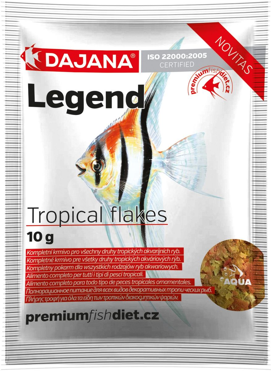 Корм для рыб Dajana Legend Tropical Flakes, 80 мл0120710 Корм для рыб Dajana Legend Tropical Flakes, 80 мл0120710Полнорационный хлопьеобразный корм для всех видов декоративных тропических рыб. Корм Legend изготавливается по новой премиум-формуле, имитирующей корм рыб в дикой природе, улучшает пищеварение укрепляет иммунную систему, помогает здоровой окраске рыб, снижает биологическую нагрузку в аквариуме.Состав: рыба и рыбные продукты (сельдь, мука 5%), мука из личинок насекомых (13%), пивные дрожжи, зерновые, соевая мука, масло лосося, картофель, мука, креветочная мука, чеснок, паприка, мука люцерны, мука, спирулина, красители природного происхождения, крабов, икра.