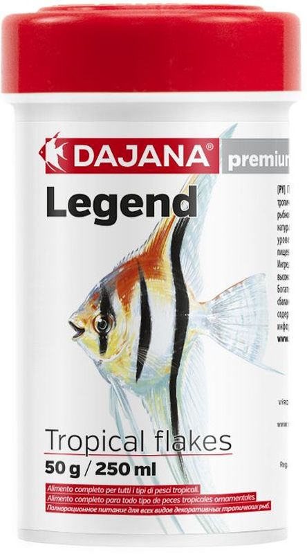 Корм для рыб Dajana Legend Tropical Flakes, 250 мл0120710 Корм для рыб Dajana Legend Tropical Flakes, 250 мл0120710Полнорационный хлопьеобразный корм для всех видов декоративных тропических рыб. Корм Legend изготавливается по новой премиум-формуле, имититующей корм рыб в дикой природе, улучшает пищеварение укрепляет иммунную систему, помогает здоровой окраске рыб, снижает биологическую нагрузку в аквариуме.