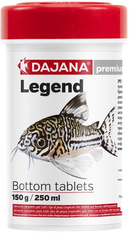 Корм для рыб Dajana Legend Bottom Tablets, 100 мл0120710 Корм для рыб Dajana Legend Bottom Tablets, 100 мл0120710Полнорационный корм в таблетках для донных рыб. Корм Legend изготавливается по новой премиум-формуле, имитирующей корм рыб в дикой природе, улучшает пищеварение укрепляет иммунную систему, помогает здоровой окраске рыб, снижает биологическую нагрузку в аквариуме.Состав: рыбная мука, зерновые, растительные протеиновые концентраты, сухие дрожжи, планктон, водоросли, растительные масла и жиры, лецитин, антиоксиданты.