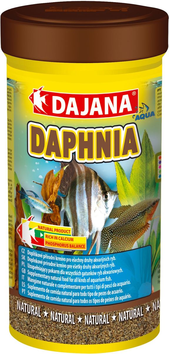 Корм для рыб Dajana Daphnia, 100 мл0120710 Корм для рыб Dajana Daphnia, 100 мл0120710Природный натуральный корм из сушеного водяного планктона, для всех видов аквариумных рыб. Благотворно влияет на пищеварительную систему, обеспечивая долгую и здоровую жизнь рыб. Высококачественный, сублимированный корм Dajana Daphnia полностью сохраняет все питательные свойства живого корма. Состав корма полностью соответствует потребностям организма аквариумных рыб, стимулируя работу кишечника и улучшая пищеварение.Состав: планктон (дафния).