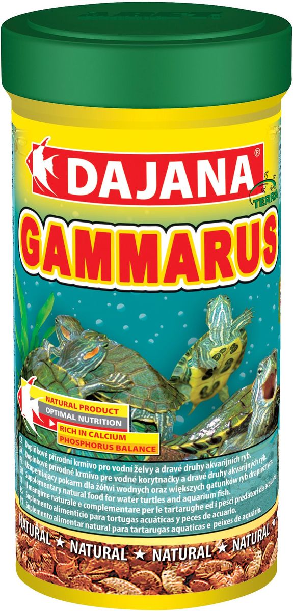 Корм для рыб и рептилий Dajana Gammarus, 100 мл0120710 Корм для рыб и рептилий Dajana Gammarus, 100 мл0120710Природный натуральный корм из чистого, сушеного гаммаруса с высокой питательной ценностью и большим содержанием каротина. Для всех видов аквариумных рыб, водяных черепах и террариумных животных. Изысканное лакомство с полным набором питательных элементов, витаминов и минералов.Отобран в экологически чистых районах Сибири, благодаря специальной технологии низкой температурной обработки, сохраняет высокое содержание белка и другие биологически активные полезные вещества. При регулярном кормлении Dajana Gammarus благотворно влияет на пищеварительную систему, обеспечивая долгую и здоровую жизнь черепах.Состав: гаммарус.