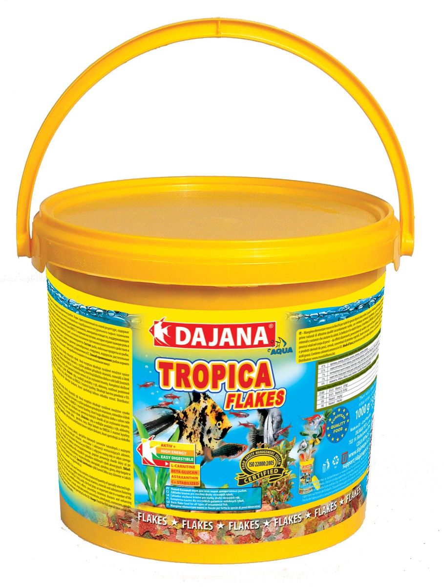 Корм для рыб Dajana Tropica Gran, 5 л101246 Корм для рыб Dajana Tropica Gran, 5 л101246Высококачественный корм в виде гранул для всех видов тропических аквариумных рыб.Подходит для кормления дискусов.При изготовлении корма отбиралось только качественное и отборное сырье. Комплекс витаминов, минералов и микроэлементов способствуют хорошему росту, здоровью, а так же яркой натуральной окраске и крепкому иммунитету рыб в вашем аквариуме. Корм отлично сбалансирован и содержит все необходимые питательные вещества, в которых так нуждаются декоративные рыбки каждый день.Содержит в составе витамины А, E, C, D3, а также полезные микроэлементы.