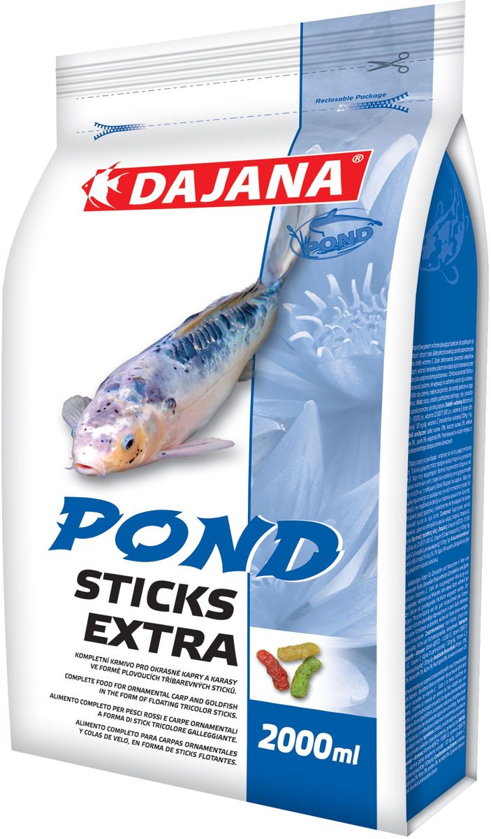 Корм для прудовых рыб Dajana Pond Sticks Extra, 2 л (160 г)0120710 Корм для прудовых рыб Dajana Pond Sticks Extra, 2 л (160 г)0120710Сбалансированный корм для декоративных карпов и золотых рыбок в форме трёхцветных плавающих палочек. Плавающий корм, упрощающий кормление декоративных рыб в садовых прудах.