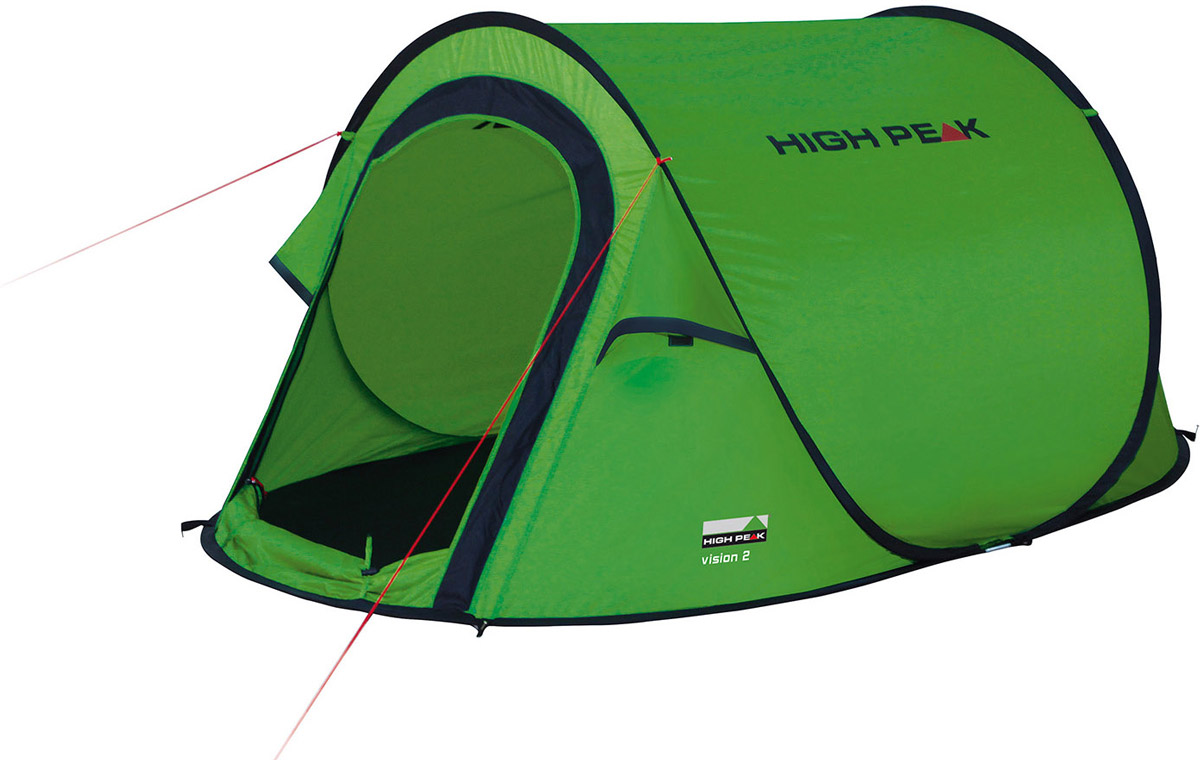 Палатка High Peak Vision 2, цвет: зеленый, 235 х 140 х 100 см. 1010810108 Палатка High Peak Vision 2, цвет: зеленый, 235 х 140 х 100 см. 1010810108Однослойная туристическая палатка High Peak Vision 2 оснащена системой быстрой установки. Эта система позволяет установить палатку в считанные секунды. Каркас палатки произведен из прочного эластичного фибергласса. Палатка имеет четыре оттяжки, что достаточно для фиксации даже в ветреную погоду. Четыре вентиляционных окна позволяют хорошо проветривать палатку даже при закрытом входе. Материал тента имеет полиуретановое покрытие и водонепроницаемость не менее 1500 мм водяного столба. Это позволяет защититься от летнего дождя. Все швы проклеены термоусадочной лентой, гарантирующей, что влага не проникнет внутрь. Длина 235 см, ширина 140 см и высота 100 см позволяют комфортно разместиться вдвоем, а при необходимости даже втроем. На входе окно с москитной сеткой. Вес всего 1,8 кг.Дуги: фибергласс 5 мм.Тент: полиэстер 190Т 1500 мм.Дно: полиэстер 3000 мм.