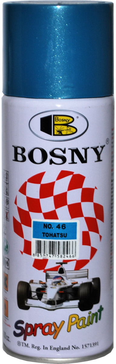 Аэрозольная краска Bosny, цвет: 46 светло-синий ral 6033, 400 мл29 Аэрозольная краска Bosny, цвет: 46 светло-синий ral 6033, 400 мл29Предназначается для высококачественного окрашивания поверхностей, сделанных из дерева, металла и пластика. Идеальна для окрашивания автомобилей, мотоциклов, различного оборудования, приборов, мебели и прочего. Имеет широчайшую палитру цветов и форм. Такая краска не желтеет и не выцветает, то есть является атмосферостойкой. Акриловые краски могут быть использованы как для полного окрашивания, так и для подкрашивания.Прекрасно подходят не только для транспортных средств, но и для любого другого оборудования, такого как кухонное, например. Они могут успешно использованы для декорирования различных деталей интерьера и разных поверхностей не только в быту, но и в офисе или магазине. Аэрозольная краска на акрилово-эпоксидной основе является наиболее экономичным вариантом. Являются универсальными — они годятся как для наружных, так и для внутренних работ, устойчивы к неблагоприятным атмосферным явлениям, не выцветают и не желтеют со временем. Такие краски благодаря своим уникальным свойствам надежно защищают поверхности от окисления и ржавчины и вполне пригодны как для полного окрашивания поверхностей, так и для частичного. Весьма положительным качеством, которым обладают акриловые краски, является то, что они не содержат свинца и ртути. Срок годности 5 лет