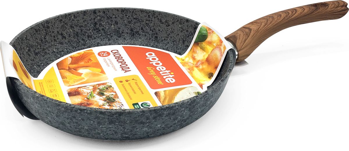 Сковорода Appetite Grey Stone, с антипригарным покрытием. Диаметр 26 см54 009312 Сковорода Appetite Grey Stone, с антипригарным покрытием. Диаметр 26 см54 009312Сковорода Appetite Grey Stone прекрасно подойдет для приготовления пищи. Она выполнена из алюминия.Сковорода имеет антипригарное и мраморное покрытия. Идеальна для приготовления пищи с минимальным количеством масла. Изделие оснащено удобной бакелитовой ручкой.Подходит для газовых, индукционных и стеклокерамических плит.Диаметр: 26 см.