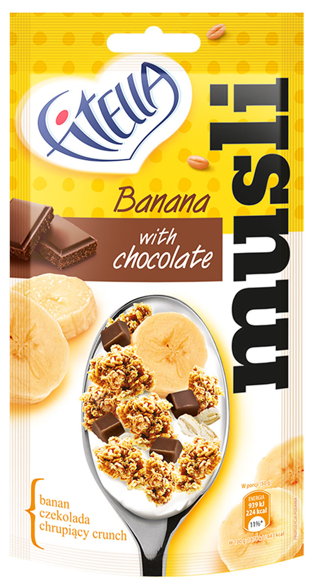 Fitella Muesli Banana мюсли с бананом и шоколадом, 50 г0120710 Fitella Muesli Banana мюсли с бананом и шоколадом, 50 г0120710Fitella - это европейский бренд на рынке сухих завтраков, который уже завоевал доверие и популярность среди потребителей Европы. За счет удобной упаковки, перекусить теперь можно везде. Удобно брать с собой (сумка, карман). Сухое использование – здоровая замена вредного фаст-фуда.