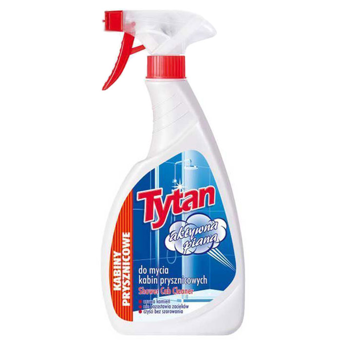 Спрей Tytan, для мытья душевых кабин, 750 мл391602 Спрей Tytan, для мытья душевых кабин, 750 мл391602Эффективно растворяет и удаляет известковый и мыльный налет, водные потеки и другие загрязнения с кафеля, керамики, терракоты, нержавеющей стали, стеклянных, хромированных и пластиковых поверхностей. Можно употреблять для ванн, душевых кабин и поддонов. Специальный распылитель позволяет нанести жидкость в виде жидкости или пены, которая дольше удерживает средство на поверхности. Не царапает поверхности. Оставляет свежий и приятный запах. Придает блеск.