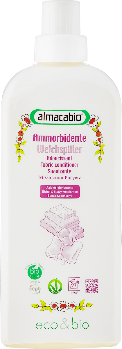 Кондиционер для белья Almacabio Fabric Conditioner, 1 л528080 Кондиционер для белья Almacabio Fabric Conditioner, 1 л528080Кондиционер для белья Almacabio Fabric Conditioner распрямляет ткани и снижает количество остатков кальция, оседающих на белье при стирке. Придает одежде мягкость, смягчает волокна тканей, обеспечивает мягкость льняной и деликатной одежды. Без загустителей. Облегчает процесс глажения. Деликатен к тканям, коже рук и ногтям, не требует использования перчаток, гипоаллергенно. Не содержит фосфор, фосфаты, энзимы и компоненты животного происхождения. Возможно загустение средства. Перед применением встряхивать.Товар сертифицирован.