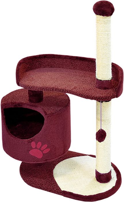 Комплекс для кошек Зооник, цвет: бордовый, 82 х 43 х 121 см0120710 Комплекс для кошек Зооник, цвет: бордовый, 82 х 43 х 121 см0120710Дом для кошек круглый Зооник изготовлен из коврового велюра. Просторный домик подойдет для котят и для взрослых кошек. Над основным местом отдыха находится дополнительная площадка, на которой ваш любимец сможет полежать свесив лапки. Также предусмотрена когтеточка из комбинированной веревки(пенька/сизаль) и подвесная игрушка. Крышу домика украшает аппликация в виде кошки. Домики ТМ Зооник отличает высокое российское качество при доступной цене. Цвет бордовый.