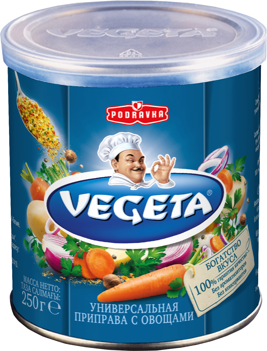 Vegeta универсальная приправа с овощами жестяная банка, 250 г0120710 Vegeta универсальная приправа с овощами жестяная банка, 250 г0120710Надежный спутник ваших кулинарных приключений уже более 50 лет, приправа Vegeta продолжает оставаться одним из самых известных хорватских продуктов, без которого практически невозможно представить себе приготовление пищи. Область применения этой комбинации сушеных овощей и специй не ограничена: это и овощи, и мясо, и гарниры, и все, что угодно на гриле, и минималистские блюда, и блюда из сложных деликатесов - одной чайной ложки приправы Vegeta всегда достаточно, чтобы почувствовать тонкую разницу. Поэтому, готовя еду, дайте свободу своей фантазии и наслаждайтесь - еще много новых комбинаций приправы Vegeta ждет встречи с вами!