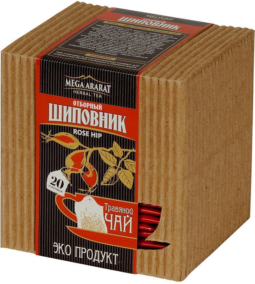 Mega Ararat Шиповник травяной чай в фольгированных пакетиках, 20 шт0120710 Mega Ararat Шиповник травяной чай в фольгированных пакетиках, 20 шт0120710Mega Ararat Шиповник - натуральный продукт из высокогорных, экологически чистых регионов Армении ручной сборки и традиционной сушки без химических добавок. Чай-отвар шиповника полезен как общеукрепляющее и тонизирующее средство, повышающее иммунитет. По количеству полезных веществ ежедневно необходимых человеку шиповник можно назвать рекордсменом. Благодаря огромному содержанию аскорбиновой кислоты плоды шиповника могут устранять общее недомогание, кровоточивость десен, повышать устойчивость организма к инфекционным заболеваниям. В природе плоды шиповника имеют самую высокую витаминную активность.