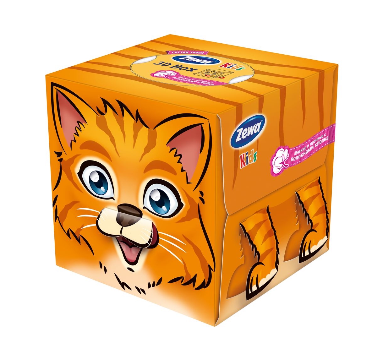 Салфетки бумажные косметические Zewa Kids Тигренок, 60 шт200066553 Салфетки бумажные косметические Zewa Kids Тигренок, 60 шт200066553Бумажные салфетки Zewa COTTON TOUCH® произведены с добавлением натуральных волокон хлопка и одновременно сочетают в себе мягкость и прочность. Они деликатно и нежно заботятся о Вашей коже и дарят незабываемые ощущения прикосновения хлопка. Бумажные салфетки Zewa в коробочках с ярким дизайном станут незаменимыми помощниками дома или на работе. Они спасут не только во время простуды, но и в повседневных делах, когда нужно вытереть руки или лицо, поправить макияж. Белые 3-х слойные бумажные салфетки для лица без аромата. 3 разных дизайна коробок с 3D элементами. 60 платков в коробке. Состав: целлюлоза, волокна хлопка. Производство: Россия.