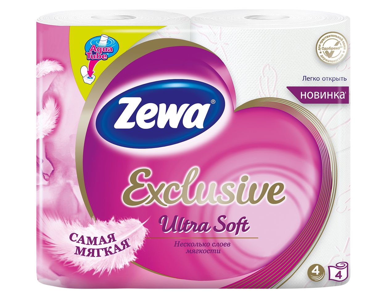 Туалетная бумага Zewa Exclusive, 4 слоя, 4 рулона787502 Туалетная бумага Zewa Exclusive, 4 слоя, 4 рулона787502Zewa Exclusive - самая мягкая туалетная бумага, она бережно ухаживает за кожей благодаря 4м ультра-мягким слоям.Сенсация! Со смываемой втулкой Aqua Tube!Белая 4-х слойная туалетная бумага без аромата4 рулона в упаковкеСостав: целлюлозаПроизводство: Россия