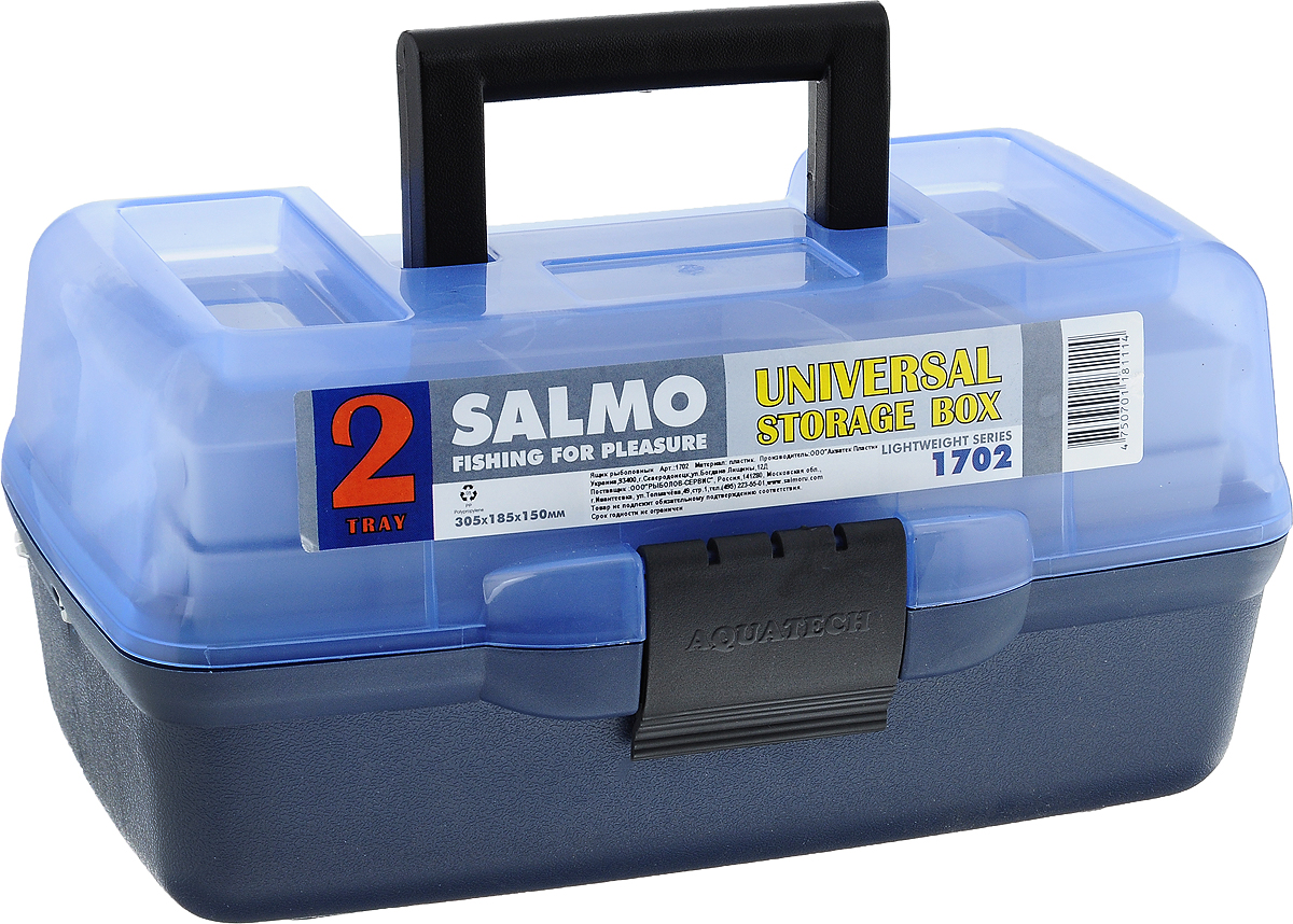 Ящик рыболовный Salmo, двухполочный, цвет: голубойMABLSEH10001 Ящик рыболовный Salmo, двухполочный, цвет: голубойMABLSEH10001Рыболовный ящик Salmo выполнен из пластика и отлично подойдет рыболовам. Эконом-версия ящика с подъёмными полками. Ящик Salmo более компактен и имеет меньший вес по сравнению с аналогами. Оборудован двумя подъёмными полками. В ящик можно положить все необходимое для длительного нахождения на рыбалке.