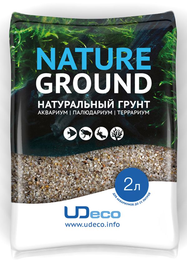 Грунт для аквариума UDeco Светлый песок, натуральный, 0,8-2 мм, 2 л0120710 Грунт для аквариума UDeco Светлый песок, натуральный, 0,8-2 мм, 2 л0120710Натуральный грунт UDeco Светлый песок предназначен специально для оформления аквариумов, палюдариумов и террариумов. Изделие готово к применению.Грунт UDeco порадует начинающих любителей природы и самых придирчивых дизайнеров, стремящихся к созданию нового, оригинального. Такая декорация придутся по вкусу и обитателям аквариумов и террариумов, которые ещё больше приблизятся к природной среде обитания.Необходимое количество грунта рассчитывается по формуле:длина аквариума х ширина аквариума х толщина слоя грунта. Предназначен для аквариумов от 25 литров. Фракция: 0,8-2 мм.Объем: 2 л.