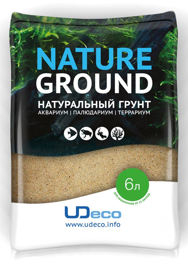 Грунт для аквариума UDeco Янтарный песок, натуральный, 0,1-0,6 мм, 6 л0120710 Грунт для аквариума UDeco Янтарный песок, натуральный, 0,1-0,6 мм, 6 л0120710Натуральный грунт UDeco Янтарный песок предназначен специально для оформления аквариумов, палюдариумов и террариумов. Изделие готово к применению.Грунт UDeco порадует начинающих любителей природы и самых придирчивых дизайнеров, стремящихся к созданию нового, оригинального. Такая декорация придутся по вкусу и обитателям аквариумов и террариумов, которые ещё больше приблизятся к природной среде обитания.Необходимое количество грунта рассчитывается по формуле:длина аквариума х ширина аквариума х толщина слоя грунта. Предназначен для аквариумов от 25 литров. Фракция: 0,1-0,6 мм.Объем: 6 л.